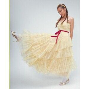 NWT $2825 RED VALENTINO  Tulle Tiered Maxi Dress  IT40 US4 yellow